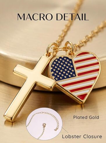 America 250th Anniversary Cross Necklace for Women Men 18K Gold Plated USA Flag Pendant Patriotic July 4th Semiquincentennial Jewelry Gift Religious Faith Christian Flag Charms in Kuwait