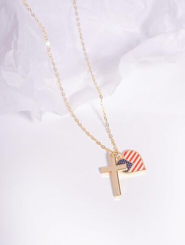 America 250th Anniversary Cross Necklace for Women Men 18K Gold Plated USA Flag Pendant Patriotic July 4th Semiquincentennial Jewelry Gift Religious Faith Christian Flag Charms in Kuwait