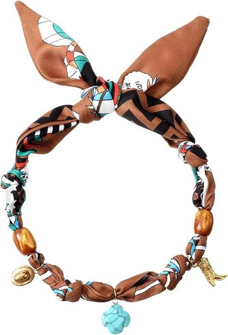 Scarf Necklace with Charm, Leopard Bandana Necklace with Convertible Cowboy Boot Turquoise Pendant, Western Cowgirl Scarf Charm Necklaces for Women in Kuwait