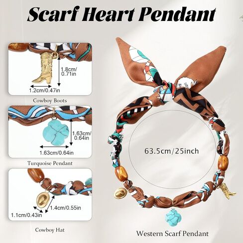 Scarf Necklace with Charm, Leopard Bandana Necklace with Convertible Cowboy Boot Turquoise Pendant, Western Cowgirl Scarf Charm Necklaces for Women in Kuwait