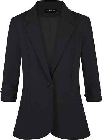 MINTLIMIT Womens Casual Blazers 3/4 Ruched Sleeve One Button Blazer Lapel Collar Business Office Suit Jacket with Pockets in Saudi Arabia