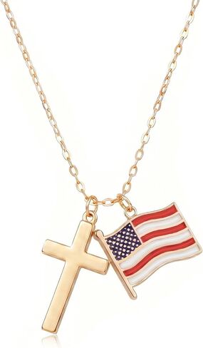 America 250th Anniversary Cross Necklace for Women Men 18K Gold Plated USA Flag Pendant Patriotic July 4th Semiquincentennial Jewelry Gift Religious Faith Christian Flag Charms in Kuwait