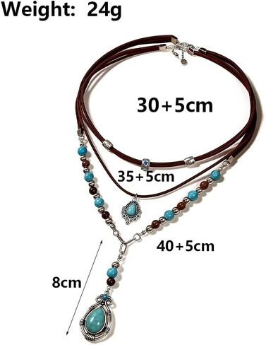 Rrdaily Layered Western Teardrop Turquoise Pendant Necklace for Women,Ethnic Boho Colorful Beaded Stacking PU Choker,Party Holiday Jewelry Accessories Gift in Kuwait