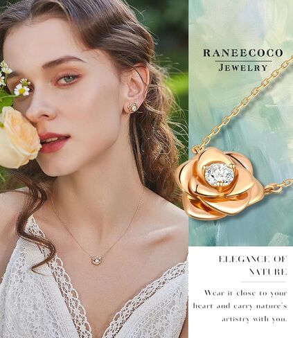 Raneecoco Rose Flower Necklace Gold Plated Sterling Silver Pendant Jewelry for Women, Hypoallergenic & Nickel Free in Saudi Arabia