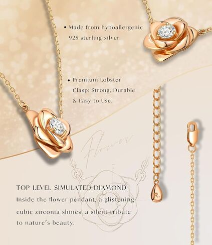 Raneecoco Rose Flower Necklace Gold Plated Sterling Silver Pendant Jewelry for Women, Hypoallergenic & Nickel Free in Saudi Arabia