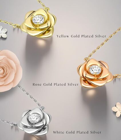 Raneecoco Rose Flower Necklace Gold Plated Sterling Silver Pendant Jewelry for Women, Hypoallergenic & Nickel Free in Saudi Arabia