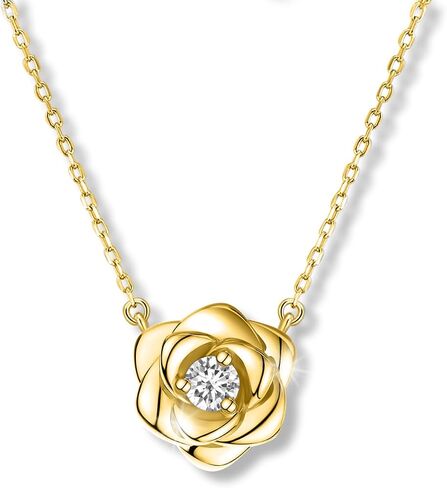 Raneecoco Rose Flower Necklace Gold Plated Sterling Silver Pendant Jewelry for Women, Hypoallergenic & Nickel Free in Saudi Arabia