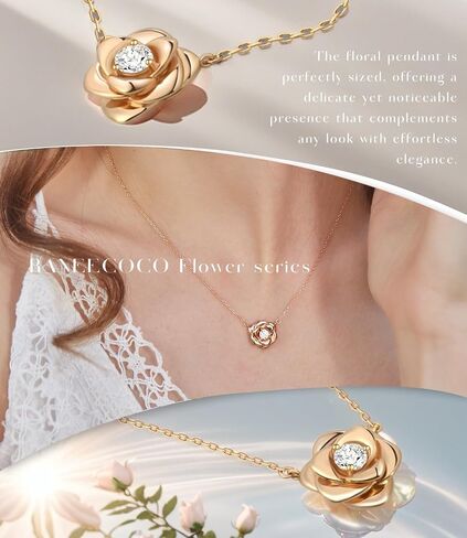 Raneecoco Rose Flower Necklace Gold Plated Sterling Silver Pendant Jewelry for Women, Hypoallergenic & Nickel Free in Saudi Arabia