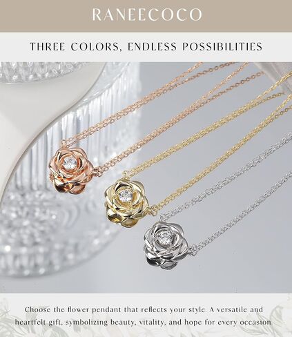 Raneecoco Rose Flower Necklace Gold Plated Sterling Silver Pendant Jewelry for Women, Hypoallergenic & Nickel Free in Saudi Arabia