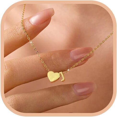 LOVECOM Heart Initial Necklace for Women 925 Sterling Silver Letter Name A-Z Charm Pendant Necklace Dainty 14k Gold Plated Heart Personalized Necklaces Jewelry Birthday Gifts for Mother Daughter in Saudi Arabia