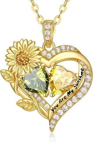 Sunflower Heart Necklace Exquisite Anniversary Birthday Gifts for Wife Mom Double Birthstone Pendant Jewelry ‘You Are My Sunshine’ in Saudi Arabia