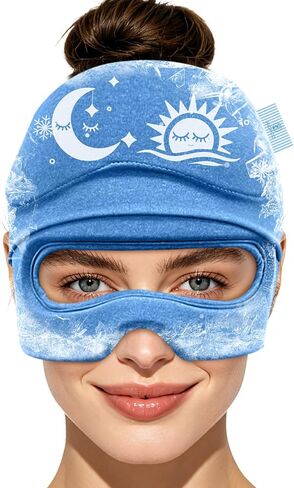Migraine Relief Cap & Eye Mask Headache Relief Cap, Ice Face Mask, Cold Compress Head Wrap for Tension Headache Relief (Blue) in Saudi Arabia