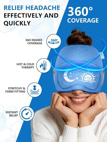 Migraine Relief Cap & Eye Mask Headache Relief Cap, Ice Face Mask, Cold Compress Head Wrap for Tension Headache Relief (Blue) in Saudi Arabia