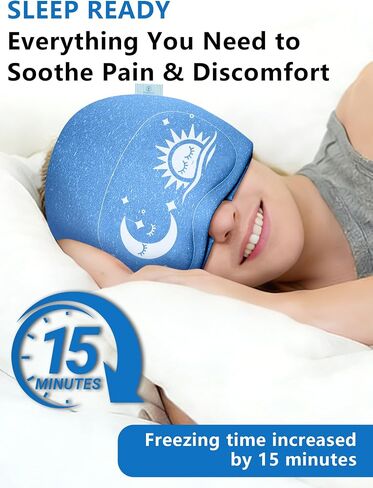 Migraine Relief Cap & Eye Mask Headache Relief Cap, Ice Face Mask, Cold Compress Head Wrap for Tension Headache Relief (Blue) in Saudi Arabia