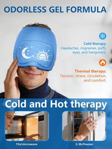 Migraine Relief Cap & Eye Mask Headache Relief Cap, Ice Face Mask, Cold Compress Head Wrap for Tension Headache Relief (Blue) in Saudi Arabia