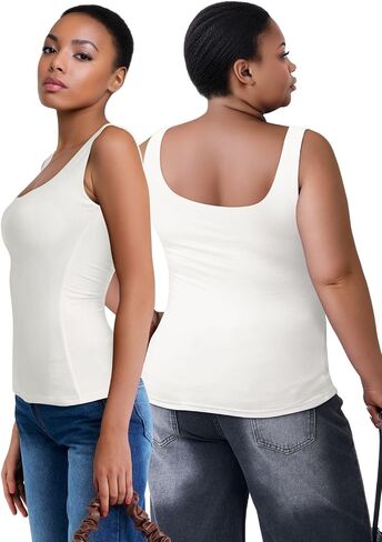 Women's Classic Square Neck Tank Top, Black, Sleeveless Basic Fitted Camisole for Casual Wear in Kuwait