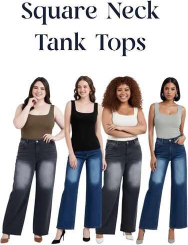 Women's Classic Square Neck Tank Top, Black, Sleeveless Basic Fitted Camisole for Casual Wear in Kuwait