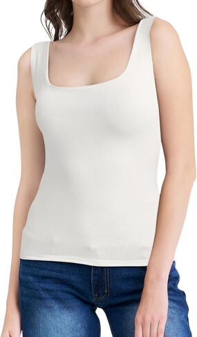 Women's Classic Square Neck Tank Top, Black, Sleeveless Basic Fitted Camisole for Casual Wear in Kuwait