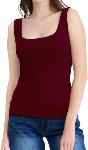 Women's Classic Square Neck Tank Top, Black, Sleeveless Basic Fitted Camisole for Casual Wear in Kuwait