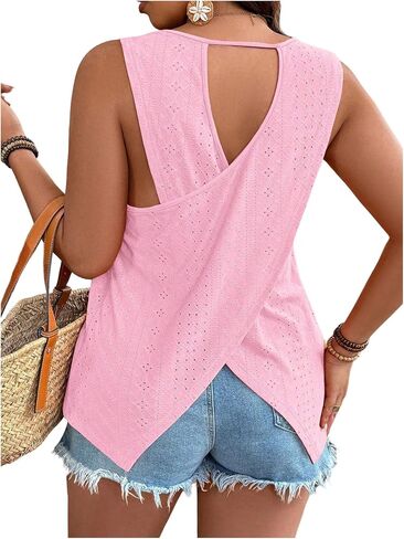SOLY HUX Women's Plus Size Tank Top Sleeveless Crew Neck Cut Out Back Tunic Shirts Summer Tops in Kuwait