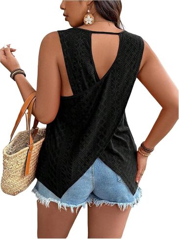 SOLY HUX Women's Plus Size Tank Top Sleeveless Crew Neck Cut Out Back Tunic Shirts Summer Tops in Kuwait