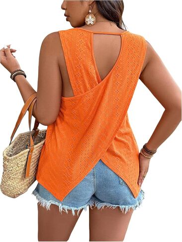 SOLY HUX Women's Plus Size Tank Top Sleeveless Crew Neck Cut Out Back Tunic Shirts Summer Tops in Kuwait