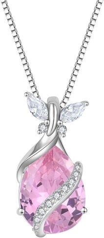 Butterfly Necklace for Women 925 Sterling Silver 10 * 14 mm Pear-Shaped Birthstone Pendant Necklace Hypoallergenic Jewelry for Women in Saudi Arabia