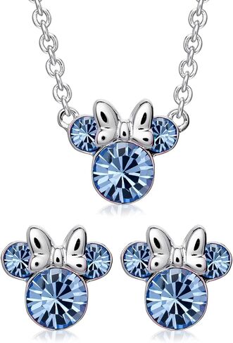 Disney Minnie Mouse December Birthstone Jewelry Set with Silver Plated Light Sapphire Crystal Stud Earrings and Pendant Necklace in Kuwait