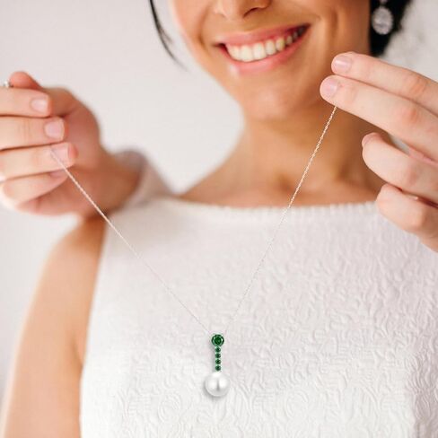 Pearl Jewelry Set for women, 925 Sterling Silver Dainty Round Freshwater Pearl with Emerald Pendant Earring Ideal May Birthstone Jewelry Gifts for Her in Saudi Arabia