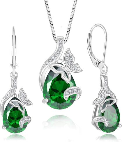 Butterfly Jewelry Set 925 Sterling Silver Necklace and Earrings Teardrop Birthstones Gifts for Women in Saudi Arabia