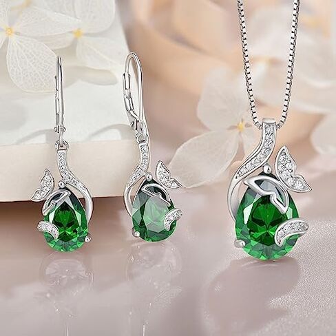 Butterfly Jewelry Set 925 Sterling Silver Necklace and Earrings Teardrop Birthstones Gifts for Women in Saudi Arabia
