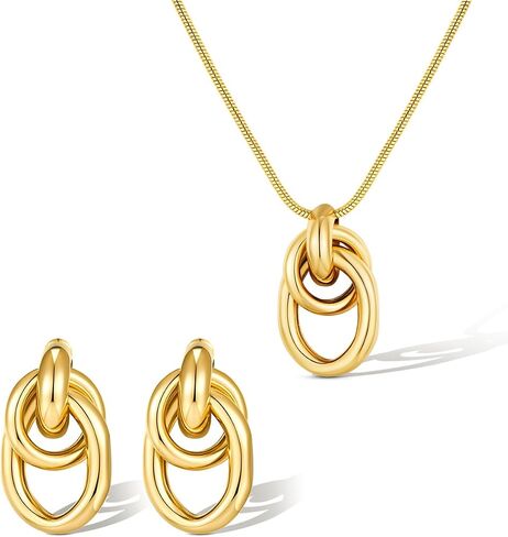 Gold Knot Pendant Necklace Jewelry Set for Women in Kuwait