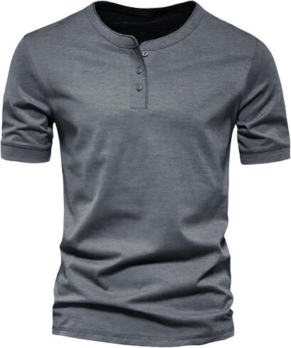 قمصان Henley للرجال ذات أكمام قصيرة للعضلات وأزرار للتمرين في صالة الألعاب الرياضية، قمصان صيفية عادية عادية in Kuwait