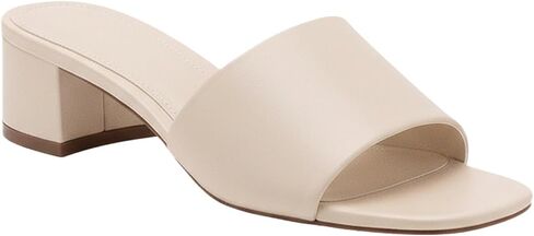 Women's Soft Leather Low Block Heel Sandals Summer Comfortable Square Open Toe Slip On Chunky Heeled Slide Sandals for Vacation Work Casual Dress Mules in Saudi Arabia
