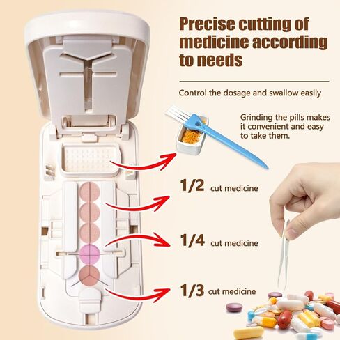 Pill Splitter 1/2,1/3 &1/4 for Small Pills,Vitamins, Tablet Crushing, Tiny Tablet Cutter with Storage Bag, Cleaning Brush and Tweezers, Pill Splitter Accurate Easy Cutting,Hidden Blade, Back Storage in Saudi Arabia