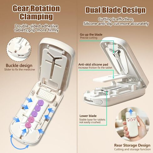 Pill Splitter 1/2,1/3 &1/4 for Small Pills,Vitamins, Tablet Crushing, Tiny Tablet Cutter with Storage Bag, Cleaning Brush and Tweezers, Pill Splitter Accurate Easy Cutting,Hidden Blade, Back Storage in Saudi Arabia