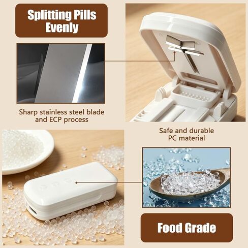 Pill Splitter 1/2,1/3 &1/4 for Small Pills,Vitamins, Tablet Crushing, Tiny Tablet Cutter with Storage Bag, Cleaning Brush and Tweezers, Pill Splitter Accurate Easy Cutting,Hidden Blade, Back Storage in Saudi Arabia