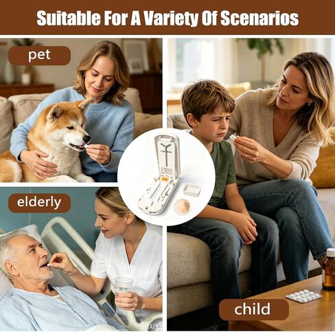 Pill Splitter 1/2,1/3 &1/4 for Small Pills,Vitamins, Tablet Crushing, Tiny Tablet Cutter with Storage Bag, Cleaning Brush and Tweezers, Pill Splitter Accurate Easy Cutting,Hidden Blade, Back Storage in Saudi Arabia