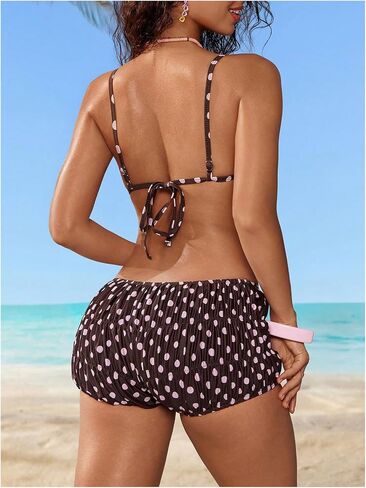 WDIRARA Women's Polka Dots 2 Piece Swimsuit Ruched Tie Front Bikini Sets with Boyshorts in Kuwait