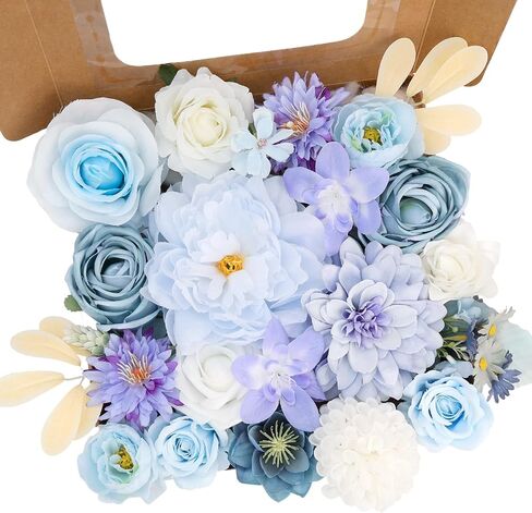 Artificial Flowers Combo Box Set, 38pcs Mix Flowers Dahlia Silk Roses, Daisy & Hydrangea with Stems for DIY Wedding Bouquets, Bridal Shower Centerpieces, Party & Home Decor, Floral Arrangement in Saudi Arabia