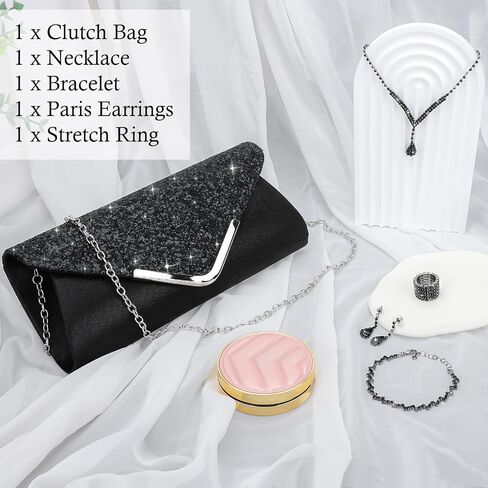 Soleebee 5 Pcs Purse Rhinestones Jewelry Set for Women Rhinestones Necklace Bracelet Earrings Bling Clutch Purse Bride Prom Evening Jewelry Set in Kuwait