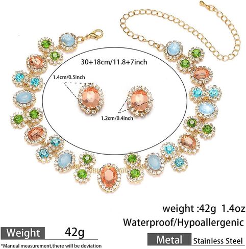 Sparkly Colorful Rose red Black Bridal Layered Crystal Necklace Earrings Set Fashion Circle Rhinestone Crystal Elegant Bridal Floral Teardrop Choker Earrings Set Christmas Halloween Rhinestone Choker Necklace for Women in Kuwait