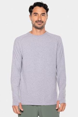 Men's Long-Sleeve T-Shirt with Thumbholes - UPF 50+ Sun Protection - LumaLeo in Black in Kuwait