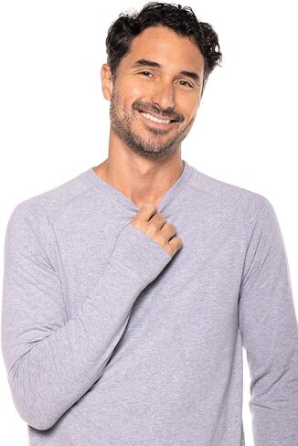 Men's Long-Sleeve T-Shirt with Thumbholes - UPF 50+ Sun Protection - LumaLeo in Black in Kuwait