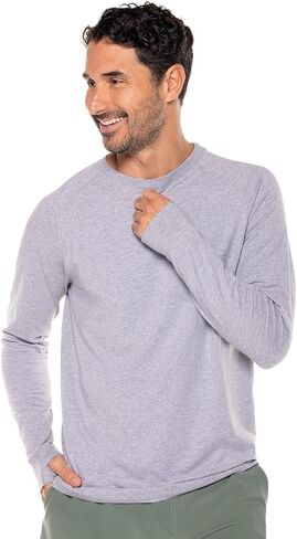Men's Long-Sleeve T-Shirt with Thumbholes - UPF 50+ Sun Protection - LumaLeo in Black in Kuwait
