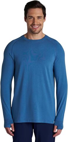 Men's Long-Sleeve T-Shirt with Thumbholes - UPF 50+ Sun Protection - LumaLeo in Black in Kuwait