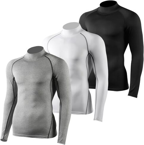 3 Pack Men's Half Turtle Neck Compression Shirts - Long Sleeve Thermal Workout Tops for Winter Gym & Training in Saudi Arabia
