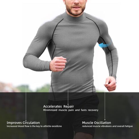 3 Pack Men's Half Turtle Neck Compression Shirts - Long Sleeve Thermal Workout Tops for Winter Gym & Training in Saudi Arabia