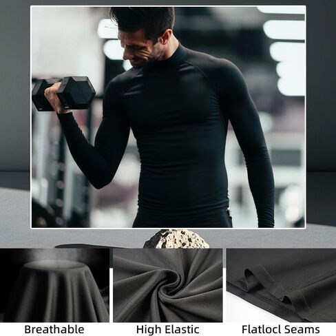 3 Pack Men's Half Turtle Neck Compression Shirts - Long Sleeve Thermal Workout Tops for Winter Gym & Training in Saudi Arabia
