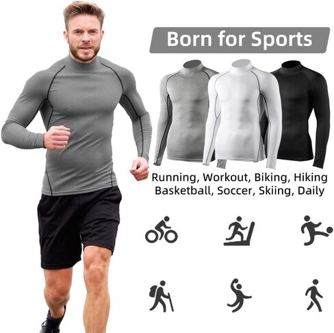 3 Pack Men's Half Turtle Neck Compression Shirts - Long Sleeve Thermal Workout Tops for Winter Gym & Training in Saudi Arabia